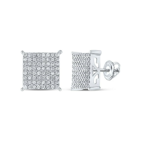 Macey Worldwide Jewelry 10k White Gold Diamond Square Earrings 1 Ctw