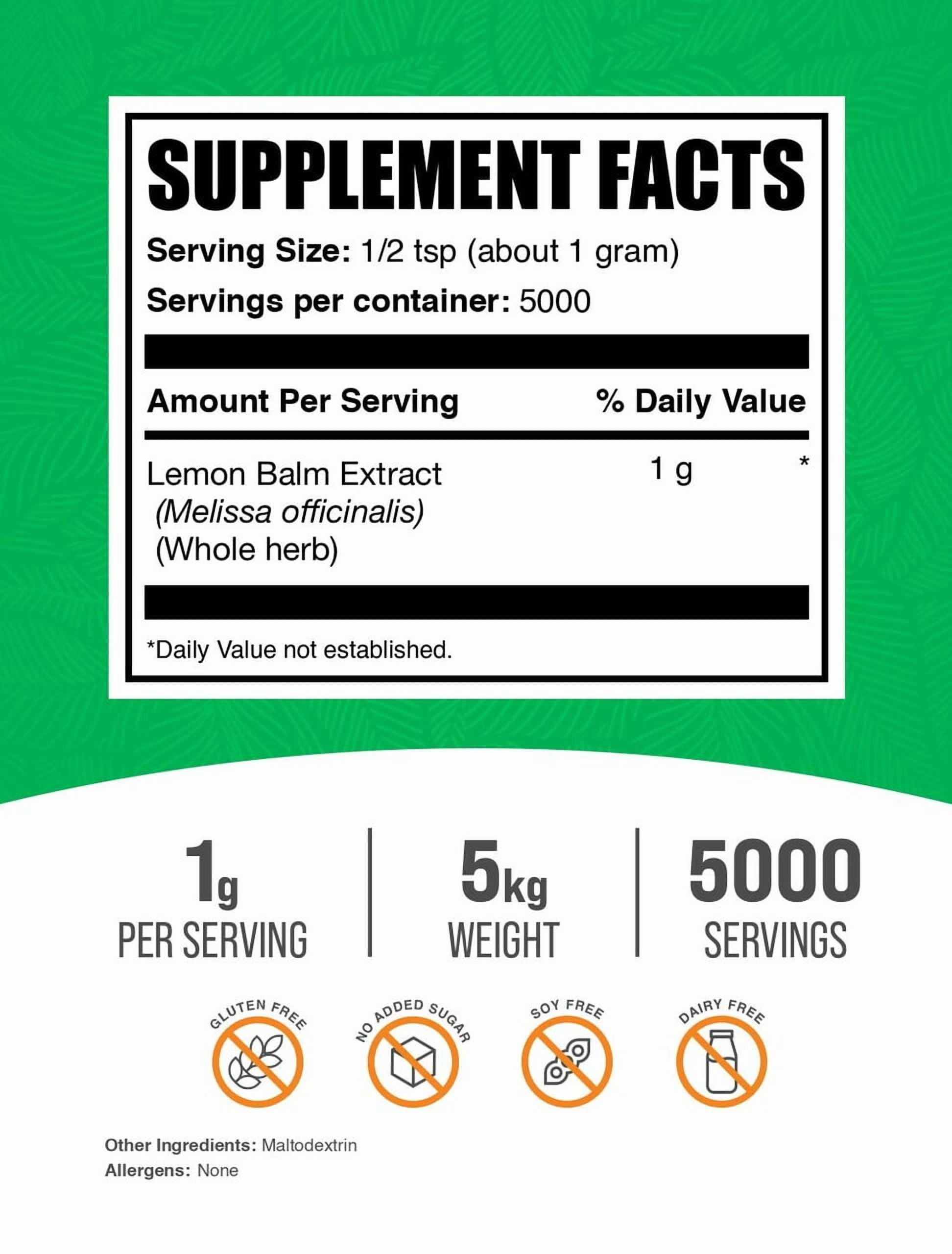 BulkSupplements Lemon Balm Extract Powder - 1g per Serving - 5 Kilograms (11 lbs) - 5000 Servings