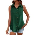 thumbnail image 3 of yoeyez Cotton Linen Tank Shirts for Women Sleeveless Laple Collared Tops Solid Color Button Up Blouses Work Shirts Casual Summer Tshirt Green,M, 3 of 7