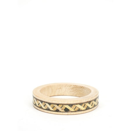 - Women's Wooden Bangle Bracelet with a Criss Cross Pattern Design