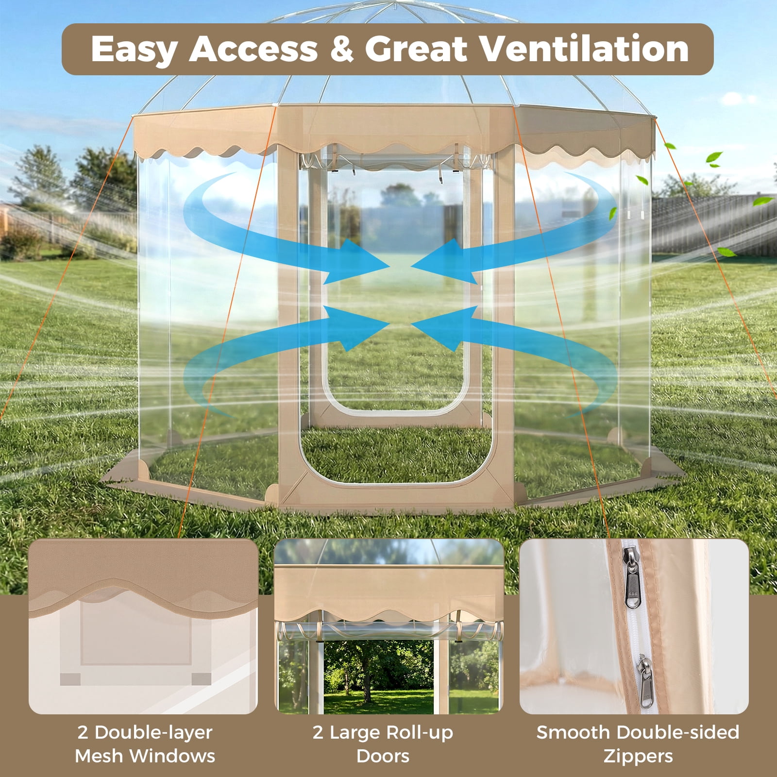 Gymax 10x10ft Pop-Up Bubble Tent for 8-10 People 540 Degree Panoramic Clear PVC For Outdoor