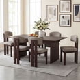 thumbnail image 3 of COLAMY 7-Piece Modern Dining Room Set, 63" Rectangular Kitchen Table with 6 Upholstered Dining Chairs, Heavy-Duty Ribbed Base Wood Dining Set - Lucena Oak/Brown, 3 of 9