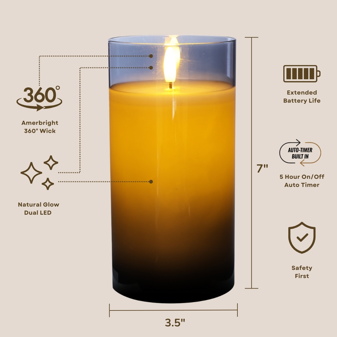 LumiPur Premium Design Series Glass Flameless LED Candle 3.5" x 7", Silver