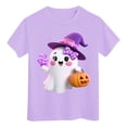 thumbnail image 5 of xaweyi Girls Crew Neck Short Sleeve T Shirt Halloween Ghost Pumpkin Cute Cartoon Graphic Kids Casual Tee, 5 of 8