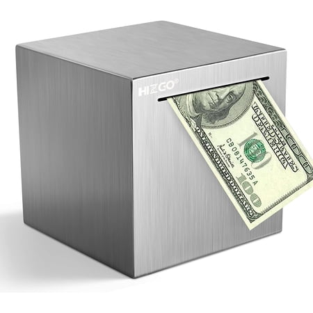 Piggy Bank for Adults Stainless Steel Savings Bank to Help Budget and Save Must Break to Access Money(4.72 inch)