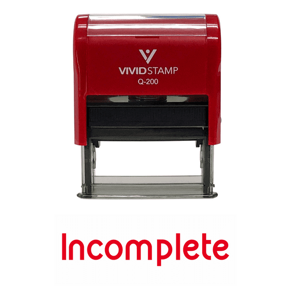 Vivid Stamp Incomplete Teacher Self Inking Rubber Stamp (Red Ink) - Medium