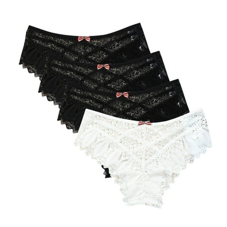 Women s Underwear and Bras 4pc Panties for Women Lace Thong Lace Breathable Underwear Scallop Thongs Ladies Plus Size Underpant Briefs Padded Underwear for Women White L