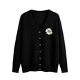 thumbnail image 2 of NTACZA Flower Print Fall Sweaters for Women Black Button Up V Neck Sweater Cardigan Stretch Cute Jacket Women Jumpers L, 2 of 5