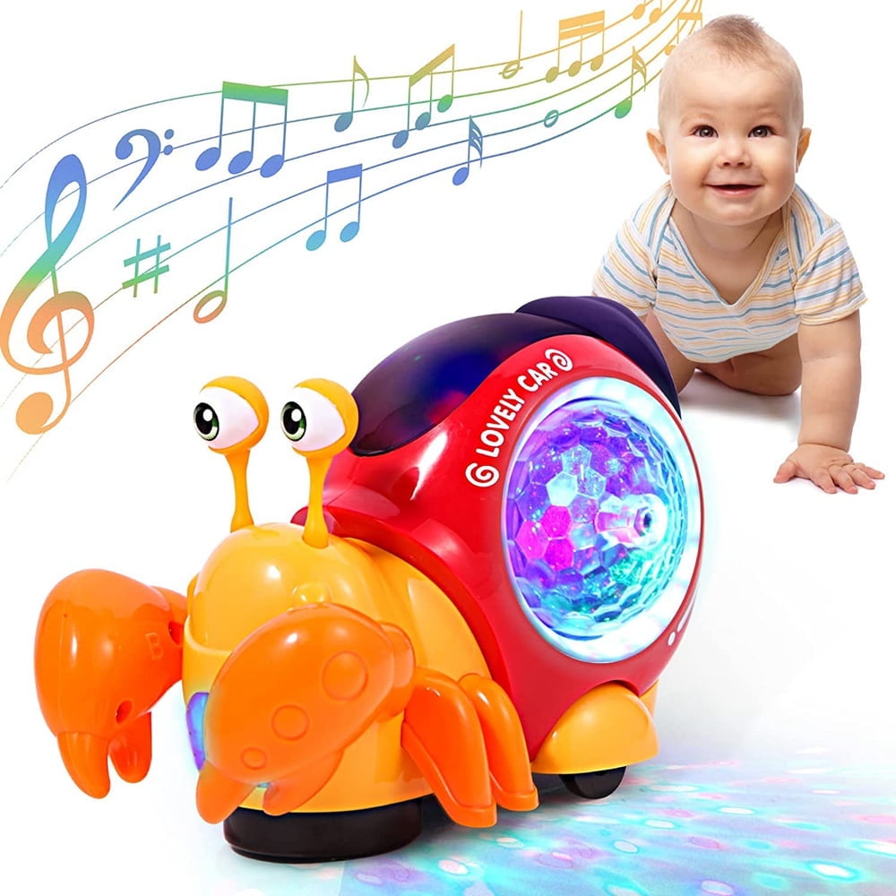 LAYADO Luminous Crab Toy Electric Crab Toy Tummy Time Crawling Crab Toys Musical Toys with Light-up Music Musical Crawling Snail Toys Interactive Sensory Toy for Home