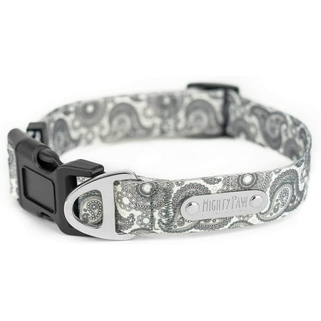UPC: 0850007686505 | Mighty Paw Grey Paisley Designer Collar | Stylish Adjustable Patterned Collar Dogs. Made with Heavy-Duty Hardware and Soft Weather