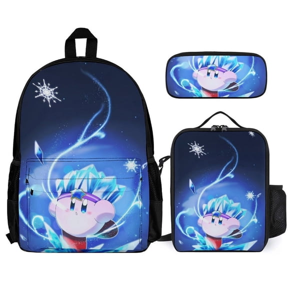 KirBy Fun cartoon three-piece backpack set: includes backpack lunch box and pencil case One size