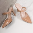 thumbnail image 4 of hoksml Pointed Toe Mule Heels for Women, Double Strap Rhinestone Stiletto Slip On High Heel Dress Sandals, 4 of 9