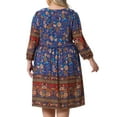 thumbnail image 4 of DARING DIVA Plus Size Casual Boho Floral V Neck 3/4 Sleeve Dress 1X Red Blue, 4 of 6