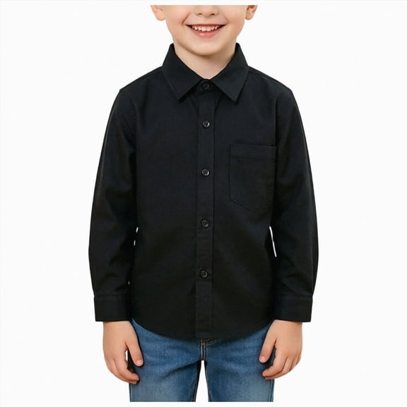 JUMEYU Toddler Long Sleeve Shirt Boy Boys Dress Shirts Boys Button Down Shirt Long Sleeve Soft 3T 4T (Black,3-4 Years)
