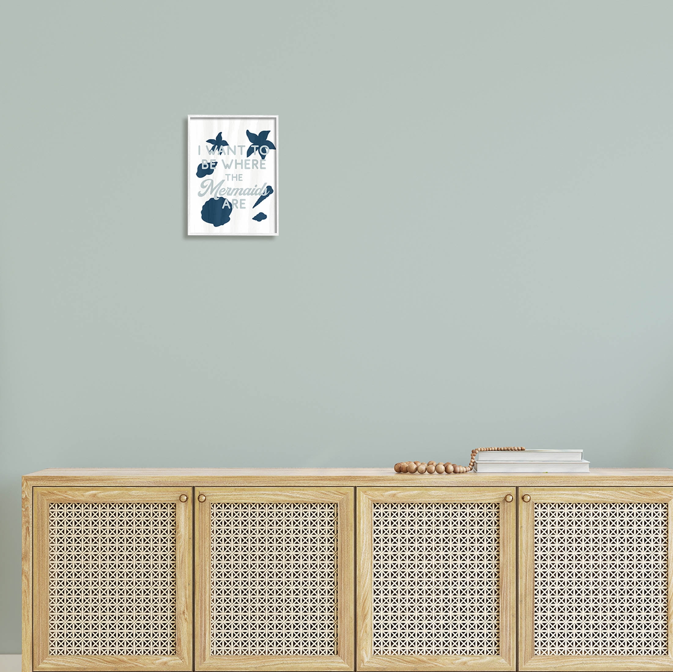 Stupell Industries Where Mermaids Are Phrase Graphic Art White Framed Art Print Wall Art, Design by Lil' Rue