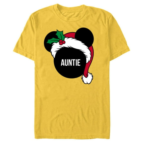 Disney Mickey Mouse Santa Hat AUNTIE Holiday Family - Short Sleeve Blended T-Shirt for Adults - Customized-Yellow