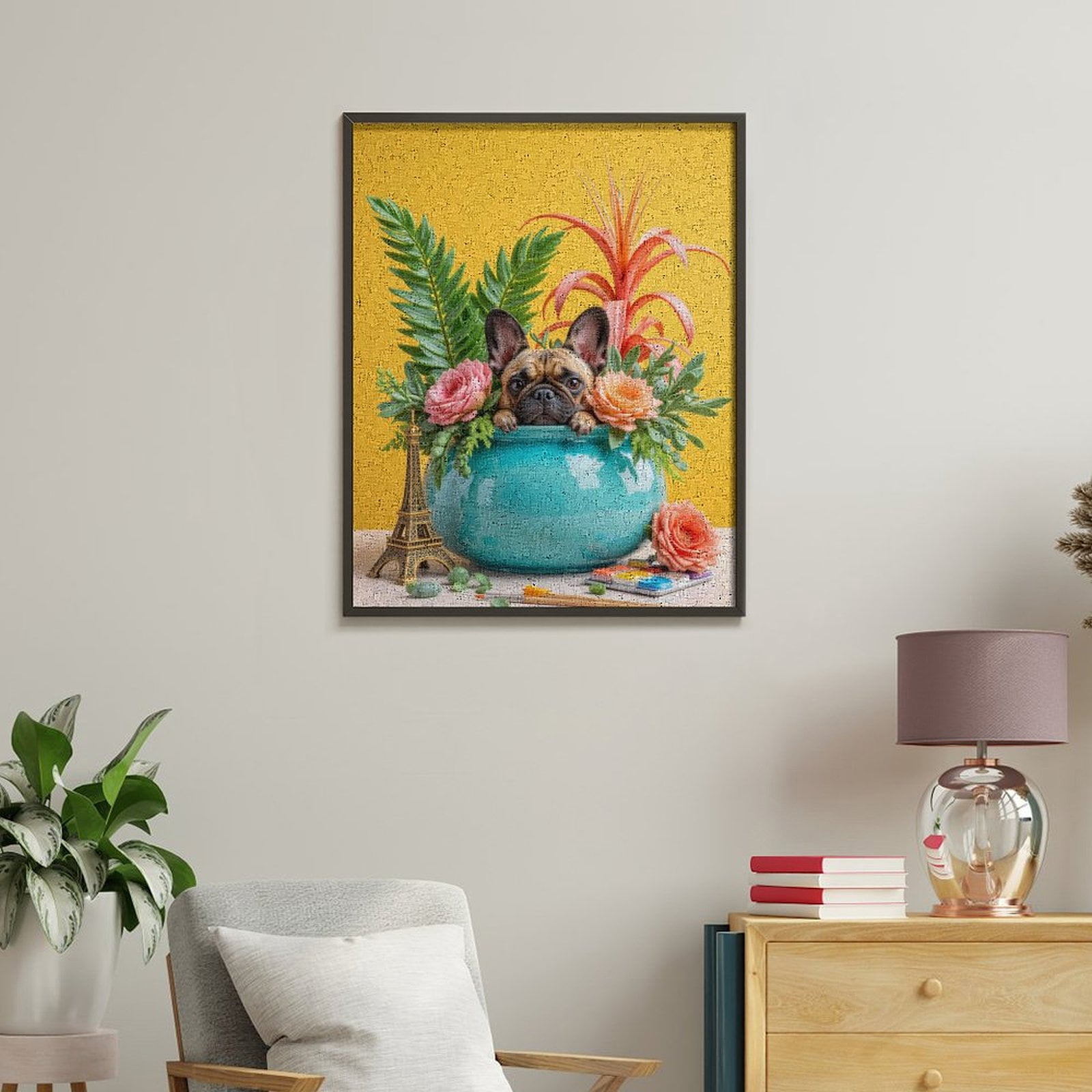 Paint By Numbers Kit for Adults Beginner - French Bulldog Floral Vase Art DIY Canvas Painting Kits for Adults, Frameless Paint By Number for Adults for Home Wall Decor 16x20 Inch