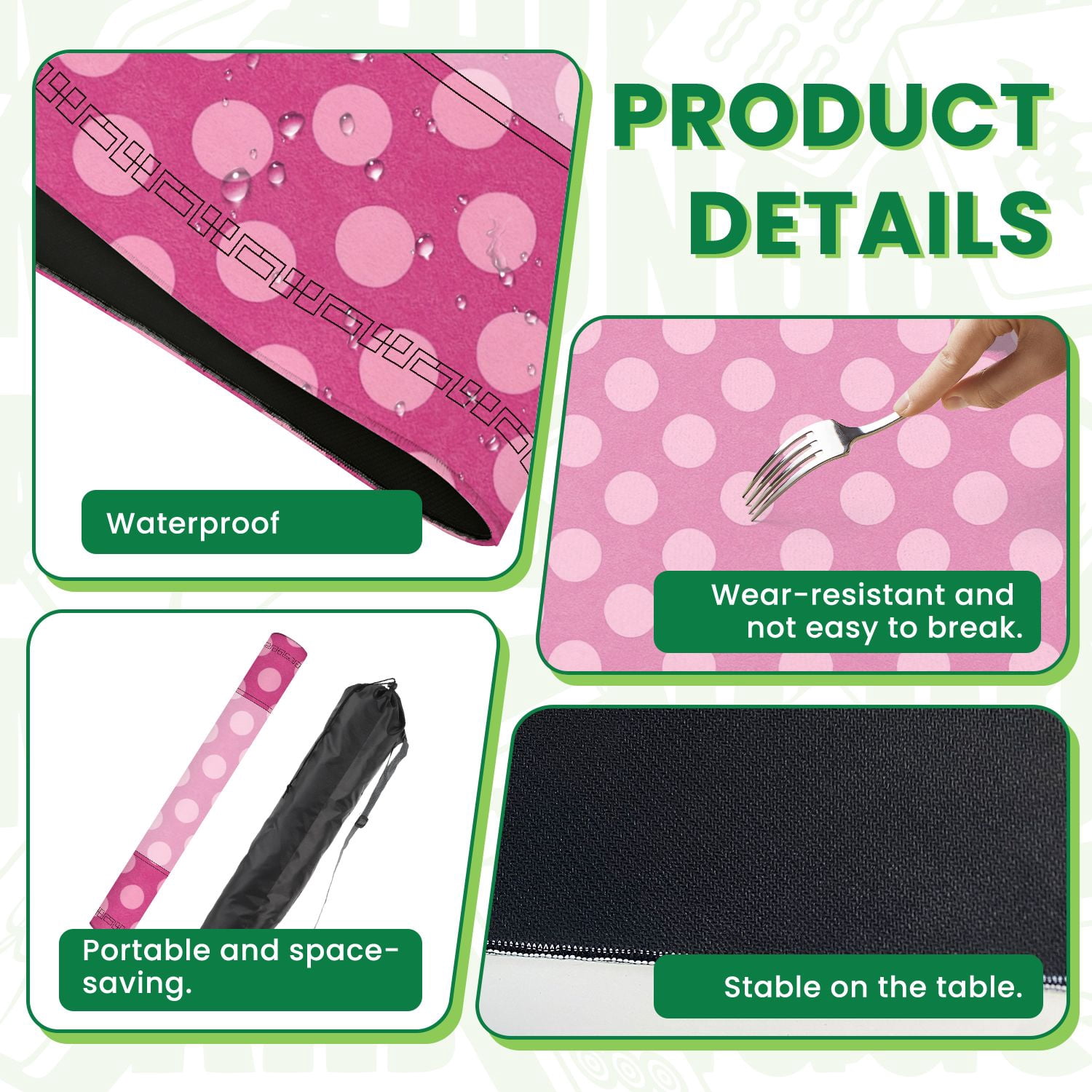 Mahjong Mat 31.5" x 31.5" Pink Polka Dot Vibrant Pink Non-Slip Noise Reduction American Mahjong Tiles Table Cover for Dominoes Poker Card Board Games Gift