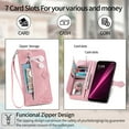 thumbnail image 4 of SaniMore Case for T-Mobile REVVL 6 Pro 5G, PU Leather Zipper Wallet Detachable Lanyard Retro Embossed Flower Crad Slots Flip Kickstand Full Body Protective Drop-proof Cover, Pink, 4 of 8
