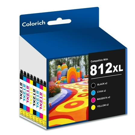 812XL Ink Cartridges 8 Pack Compatible for Epson 812XL 812 Printer Ink Combo Pack for Epson WF-7310 WF-7820 WF-7840 WorkForce EC-C7000 (2 Black, 2 Cyan, 2 Magenta, 2 Yellow)