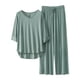 thumbnail image 1 of Conjunto de pijama de manga 3/4 para mujer: top con cuello en V y pantalones con cintura elástica, tejido de poliéster, ropa informal para estar por casa - Tallas L/XL, 1 of 3