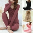thumbnail image 1 of 2Pcs/Set Thermal Underwear Top Pants Constant Temperature Skinny Autumn Winter Stretchy Women Shaped Set for Daily Wear,Coffee, 1 of 8