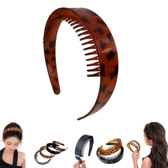 Tortoise Shell Headband – Thick Wide Acetate Hair Band with Teeth, No Slip Retro Style Hair Accessory for Women Daily Wear