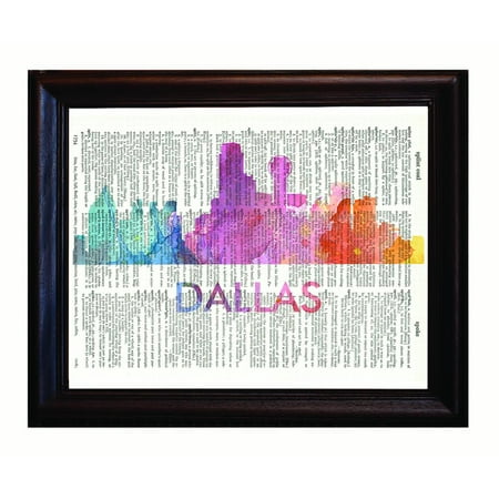 Dallas Love Your City Watercolor Skyline Dictionary Art Print Printed On Authentic Vintage Dictionary Book (Best Place To See Dallas Skyline)