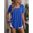 thumbnail image 6 of Summer Casual Puff Sleeve Square Neck Pleated Short Sleeve T-Shirt For Women, 6 of 7