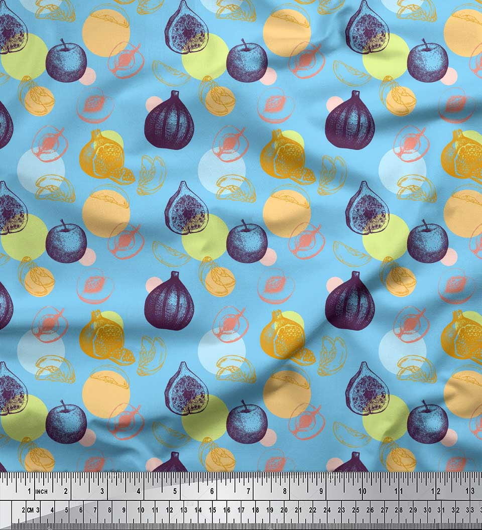 Soimoi Blue Cotton Jersey Fabric Mix Fruits Print Fabric by Yard 58 ...