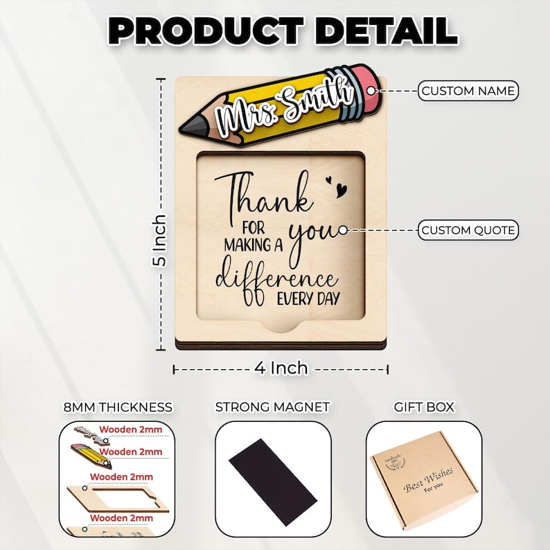 Personalized Teacher Sticky Note Holder, Custom Name Desk Accessory, Practical Teacher Appreciation or Christmas Gift, Classroom Office Note Pad Organizer
