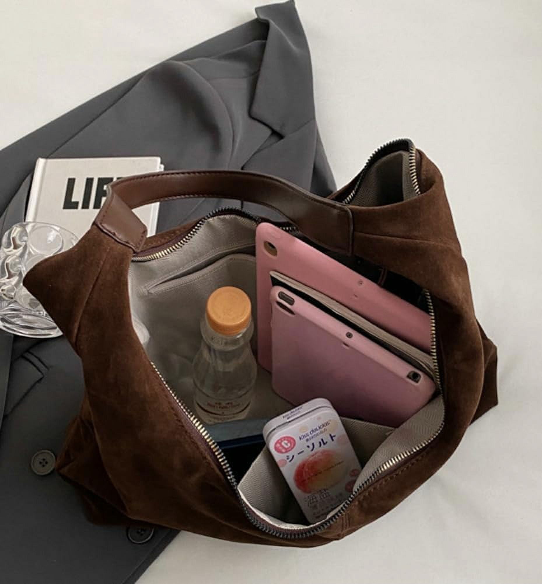 Lohol Trendy Suede Crescent Shoulder Bag Women Tote Bag Satchels Crossbody Purse Top-handle Travel College Work Tote Handbag-Burgundy