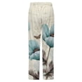 thumbnail image 6 of Fall Farm Teal Flower Oil Painting Art Winter Female Pants Flannel High Waist Women Pants Lady Warm Straight Leg Plush Trousers, 6 of 7