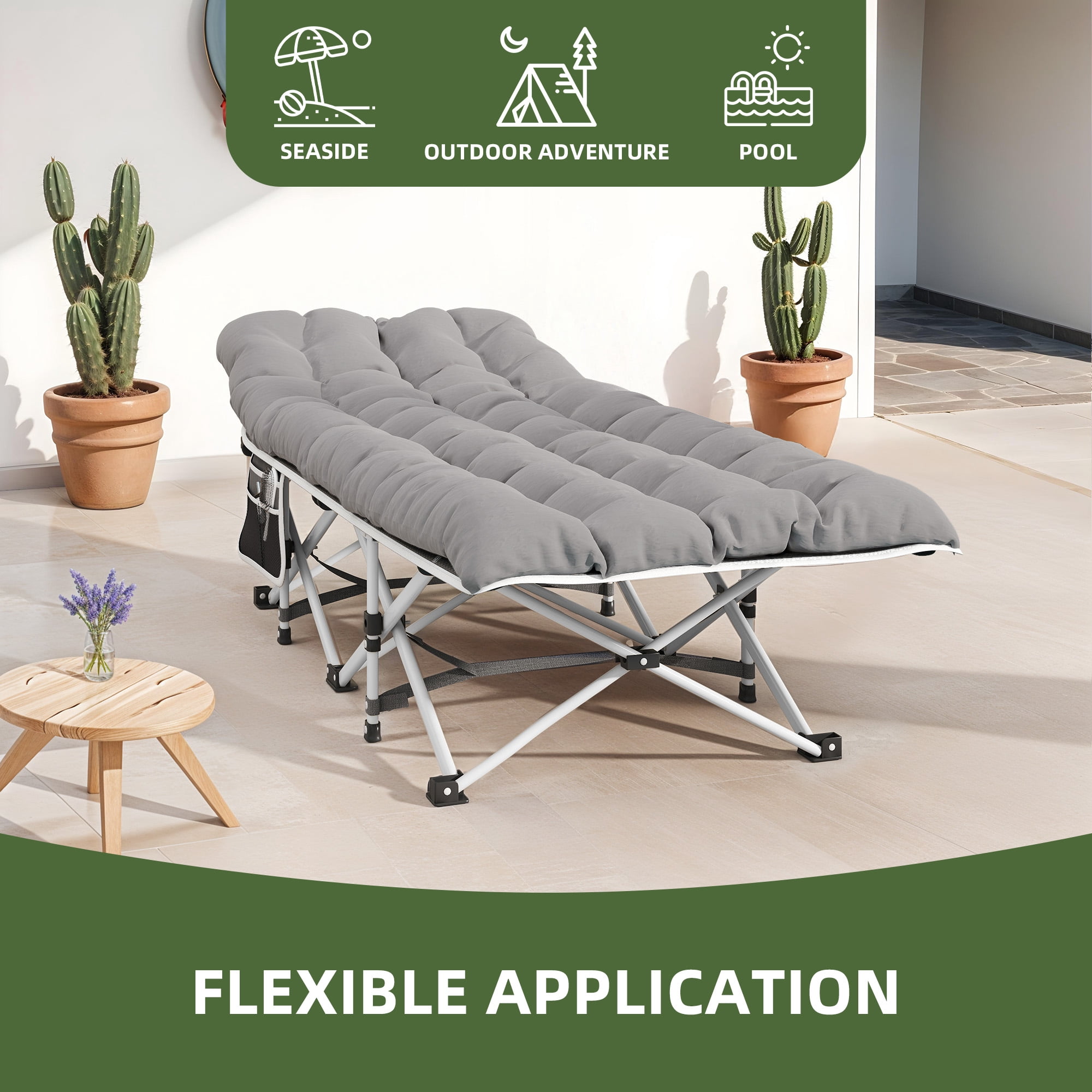 Uforic Folding Camping Cot with Mattress & Carry Bag,  Oxford, 575 Lb Capacity for Travel, Gray