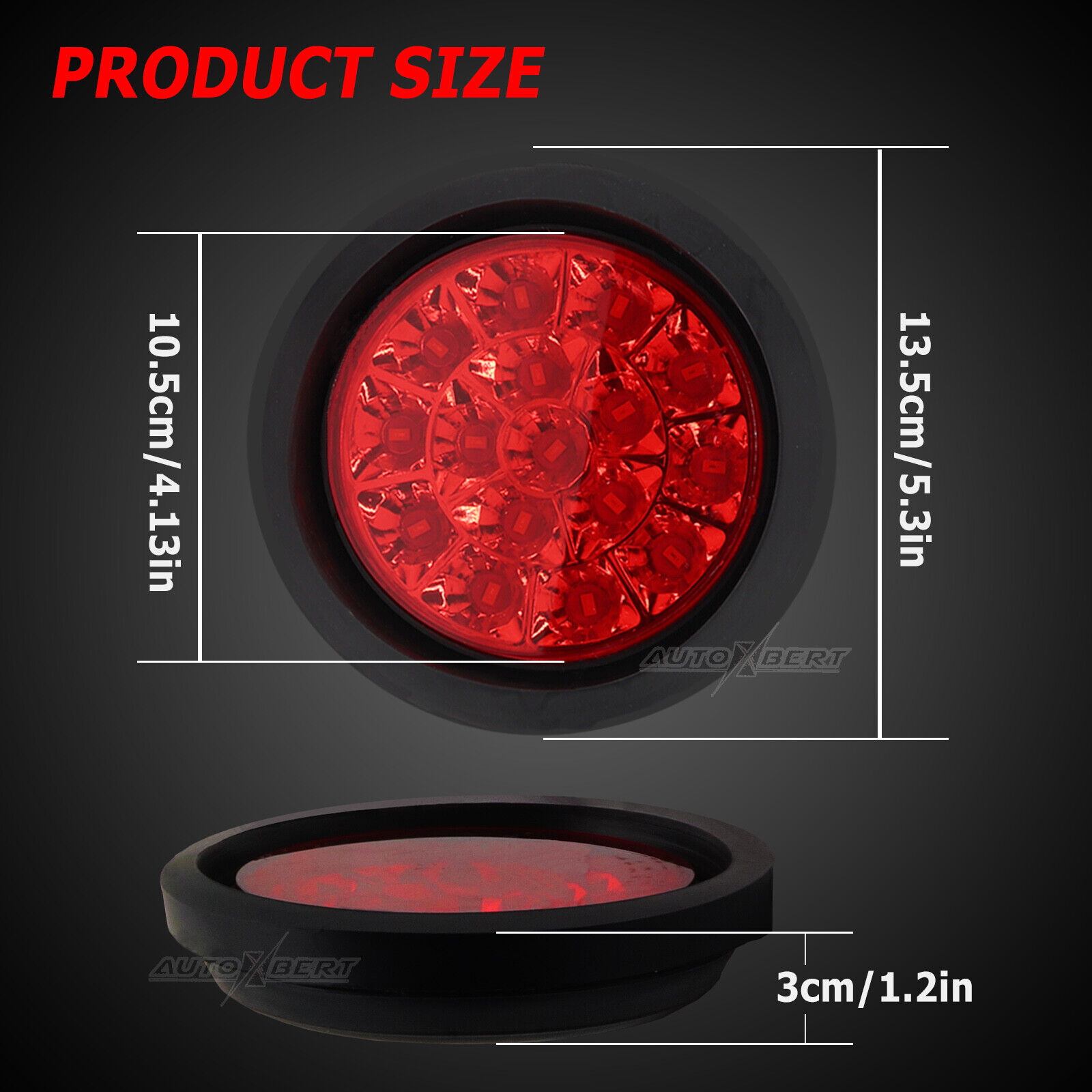 Yiyasu 2X Red 4 inch Round 16 LED Trailer Tail Lights Truck Stop Brake Lamp Waterproof  ABS Rubber