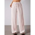 thumbnail image 6 of Women'S Striped High Waist Drawstring Wide Leg Loose Casual Trousers with Pockets Pink XS, 6 of 9