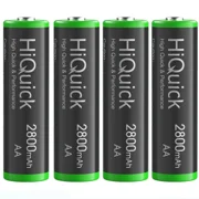 HiQuick 4-Pack AA Rechargeable Batteries 2800mAh - Pre-Charged, 1.2V High Capacity NiMH Batteries