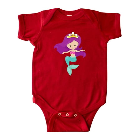 

Inktastic Cute Little Mermaid Purple Hair Crown Gift Baby Girl Bodysuit