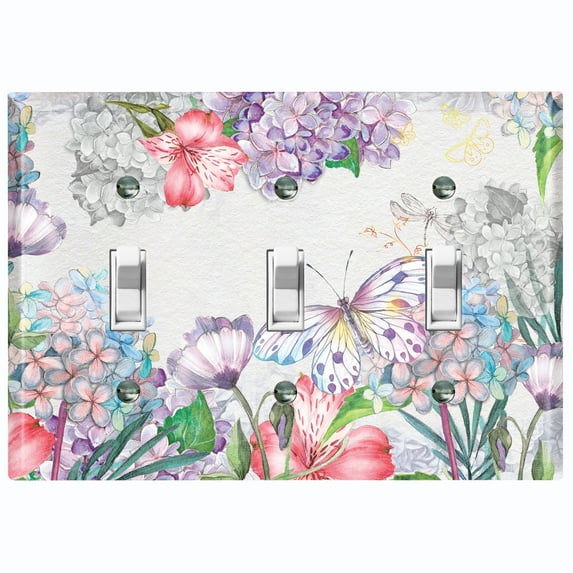 Metal Light Switch Plate Cover Mystical Floral Butterfly Garden Sketch FLW116