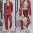 thumbnail image 4 of 2pcs Fashion Women Suit Strip Pattern Formal Wear Business Jacket Pants Set (Red XL), 4 of 10