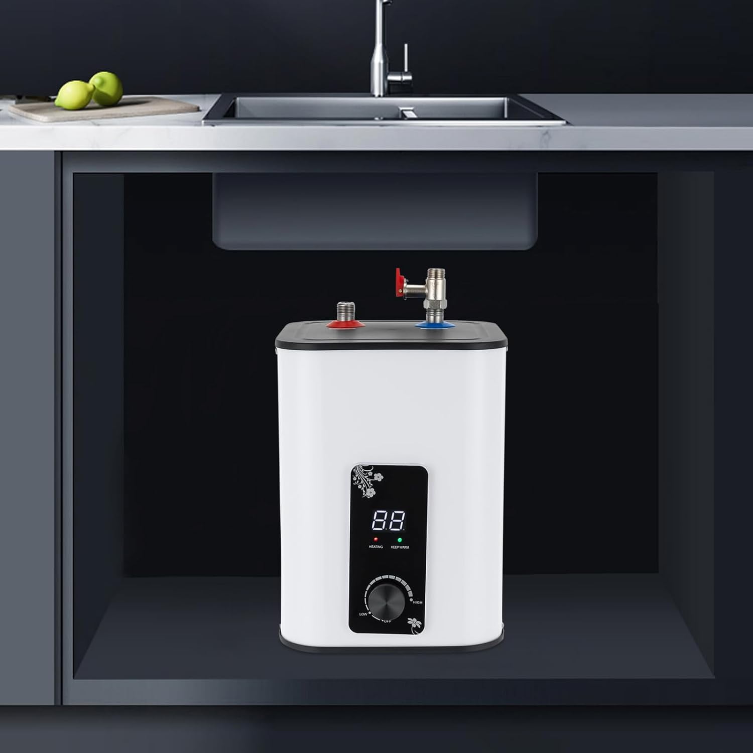Electric 1.76Gal Instant Water Heater, 1500W Bathroom Tankless Hot Water Heater Point of Use, Under Sink Water Heater for Kitchen Garage Outdoor Indoor, Wall Mounted