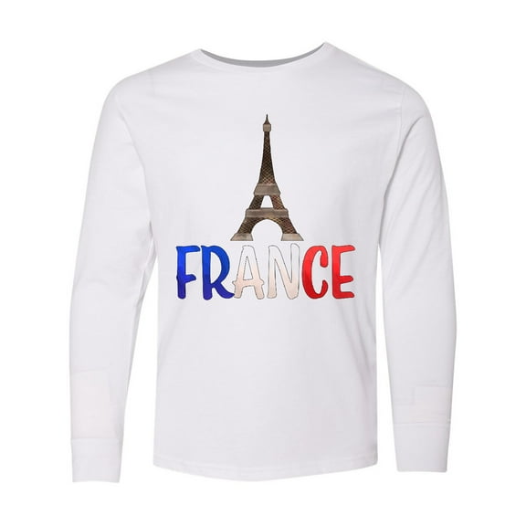 Inktastic France Eiffel Tower Flag in Text Long Sleeve Youth T-Shirt