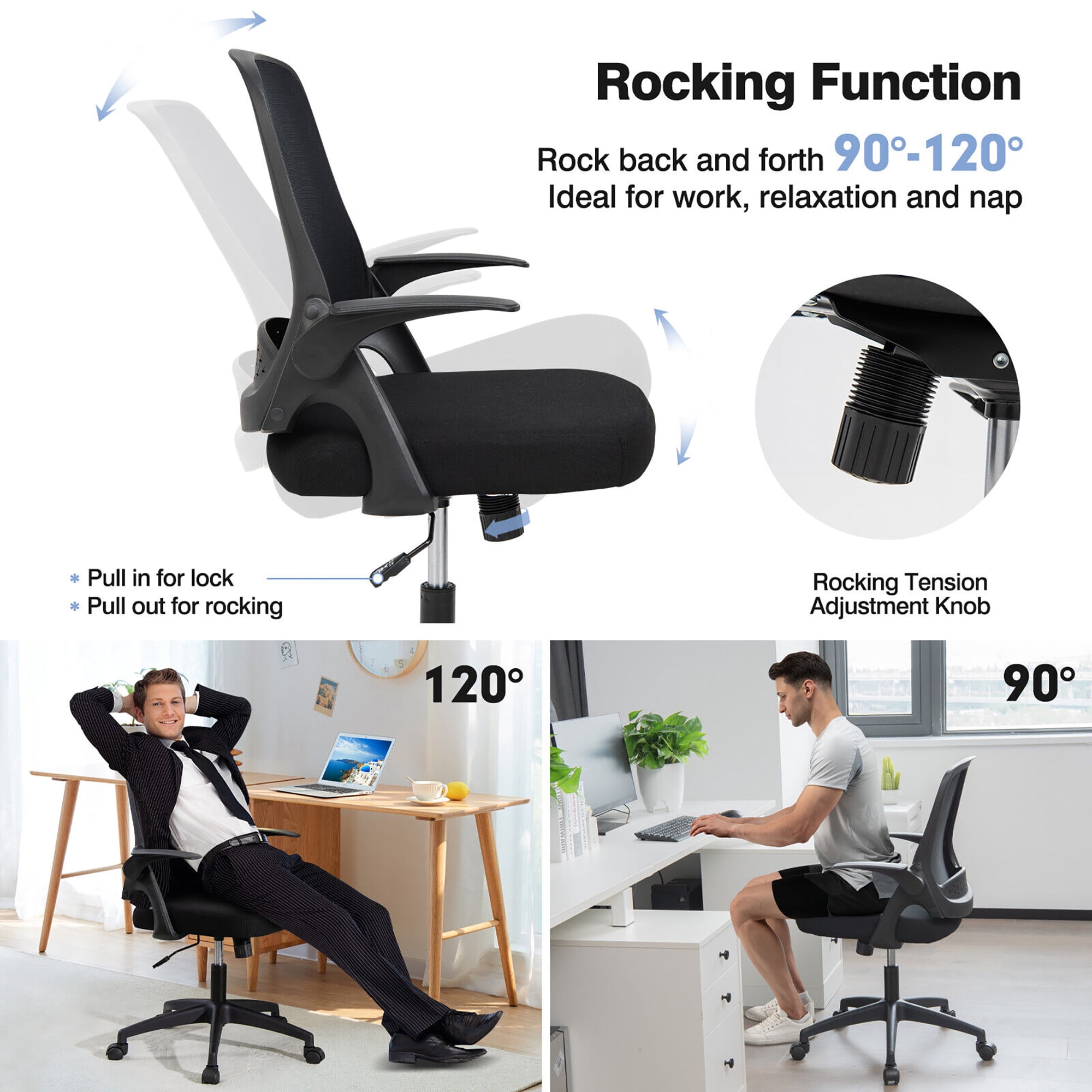 Costway Mesh Office Chair Adjustable Rolling Computer Desk Chair w/Flip-up Armrest Black