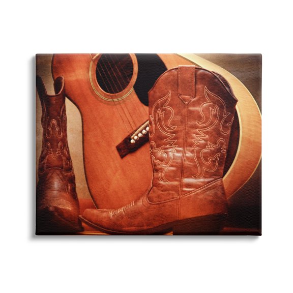Stupell Industries Guitar & Cowboy Boots Literature & Flim Photography Gallery Wrapped Canvas Art Print Wall Art, 20 x 16