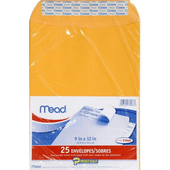Mead 65199653 9 x 12 in. Press & Seal it Envelopes, Pack of 25