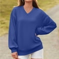 thumbnail image 2 of Stamzod Solid Color Crewneck Sweatshirts Women Long Sleeve Off Shoulder Pullover Tops Casual Classic Womens Sweatshirt Blue C L, 2 of 5