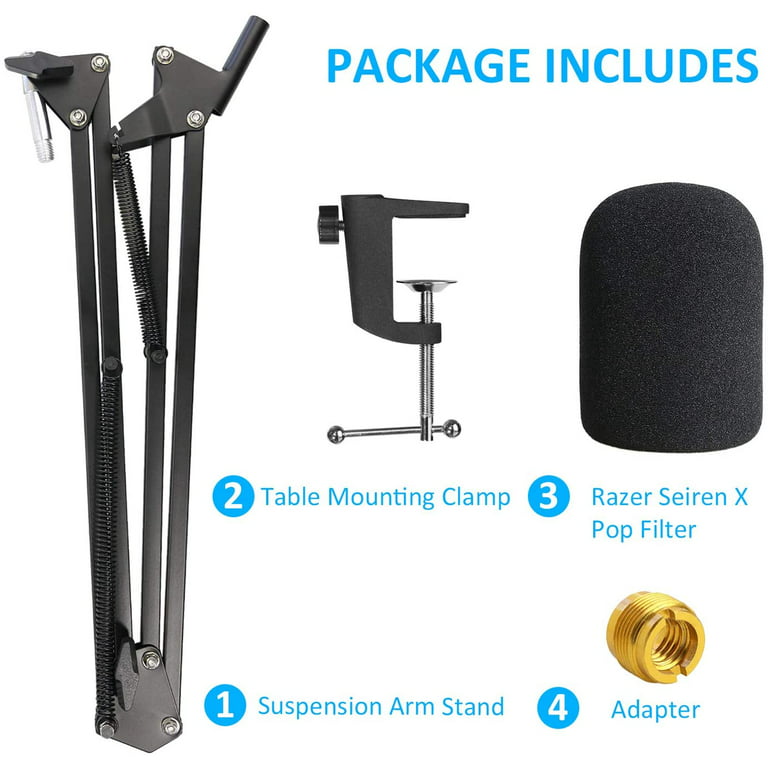 Razer Seiren X Boom Arm with Pop Filter - Mic Stand with Foam Cover  Windscreen for Razer Seiren X Streaming Microphone by YOUSHARES 