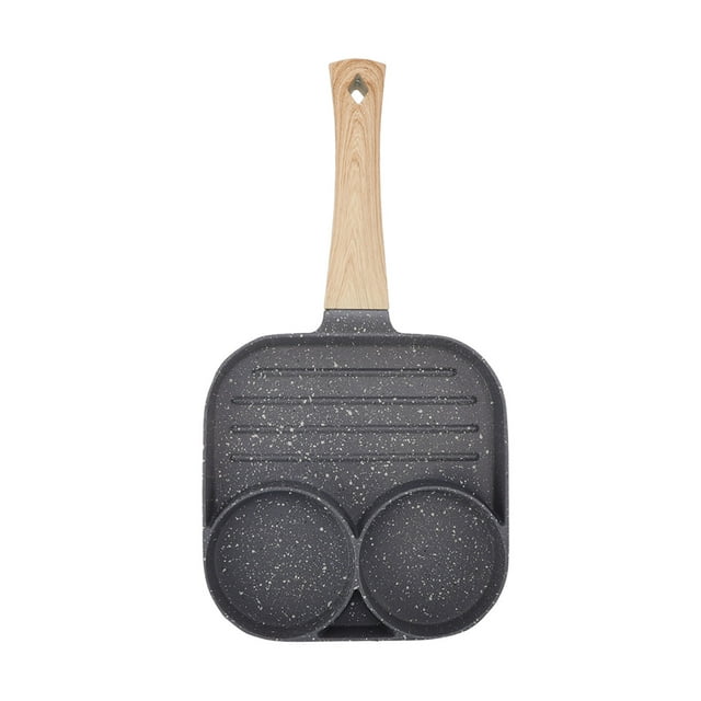 4 Hole Frying Pan, Black Omelet Pan Heat Resistant With Handle For Kitchen For Gas And Induction Cooker Black
