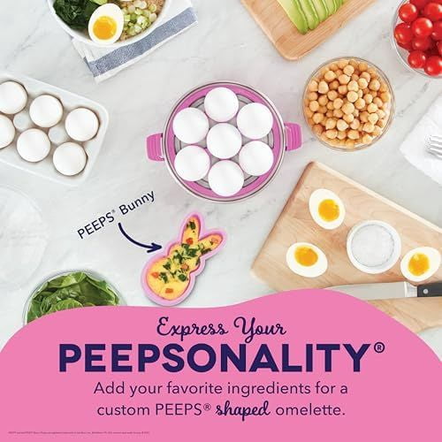 PEEPS &  Rapid Egg Cooker - Boiler, Poacher & Steamer - Includes Measuring & Recipe Guide - Dishwasher Safe - BPA Free - Holds 7 Eggs, Pink