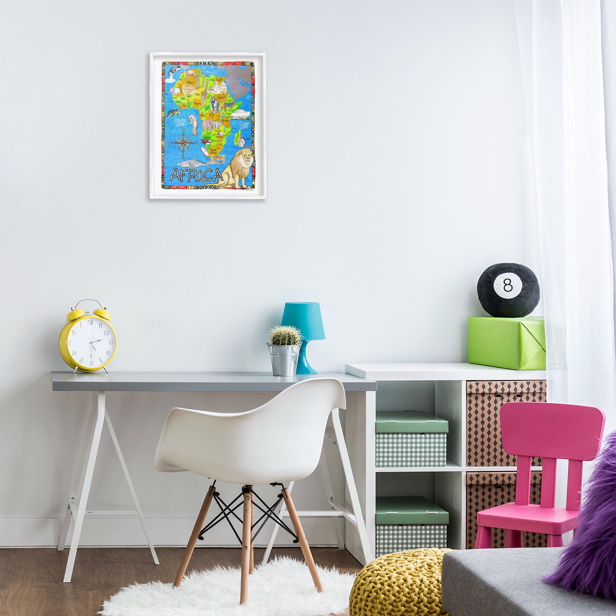 Stupell Industries African Animals Map Travel & Places Painting White Framed Art Print Wall Art, 16 x 20